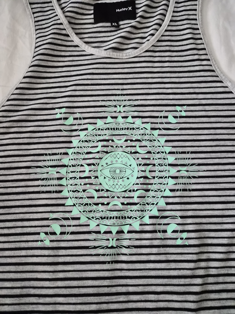 Hurley Women's Black & White Striped Tank with Mint Graphic - Picture 2 of 5